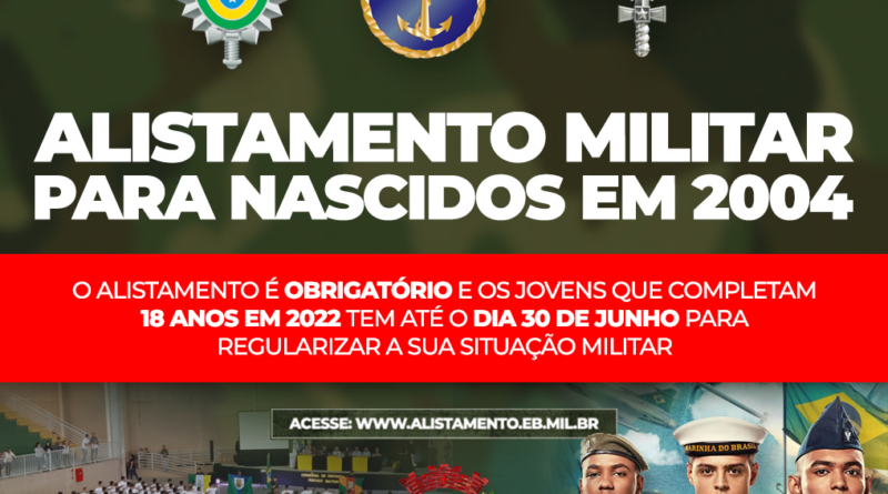 Alistamento Militar: Jovens que completam 18 anos em 2022