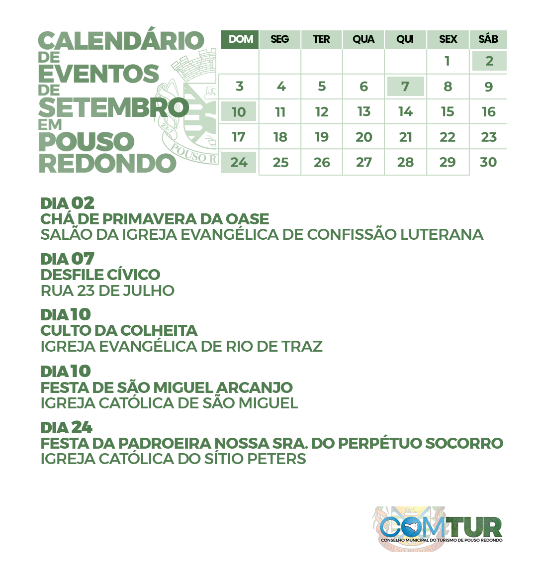 CALENDÁRIO DE EVENTOS DE SETEMBRO